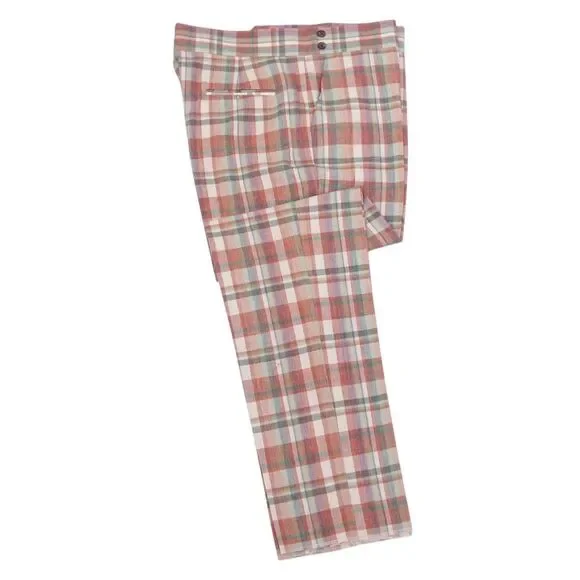 Mens Gurkha Pants 38 Plaid Pink Green Straight Fit Flat Front Chino Trousers